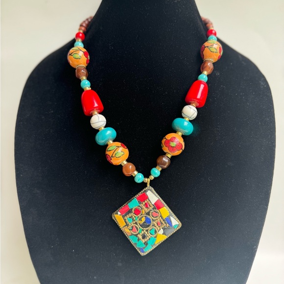 MULTICOLOR Denkays tribal necklace,statement necklace, African necklace,large - Picture 5 of 8